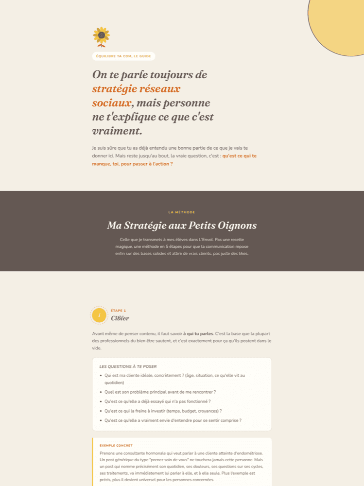 Aperçu du guide Équilibre ta Com — Ma Stratégie aux Petits Oignons